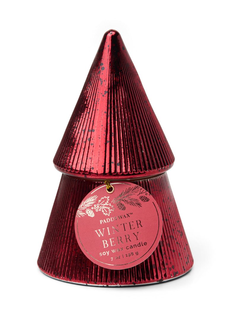Red Mercury Glass 7-oz Soy Wax Tree Candle, Winter Berry